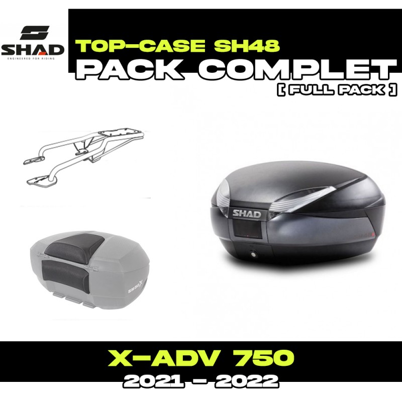 PACK-H0FZ71ST-SH48 + D1B48E06 : Pack Top-Case Shad SH48 Nero SENZA portapacchi originale Honda X-ADV 750