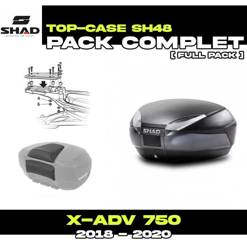 PACK-H0XV77ST-SH48 + D1B48E06 : Pack Top-Case Shad SH48 Negro CON portaequipajes de origen Honda X-ADV 750